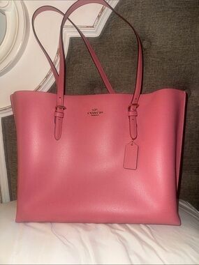 Coach Pink Pebbled Leather Tote with Signature Tag
